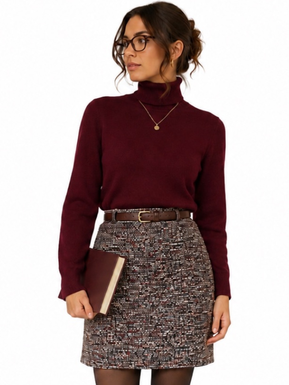 LOFT Burgundy Gray White Bouclé Tweed Mini Skirt 14 NWT Classic Shift Style